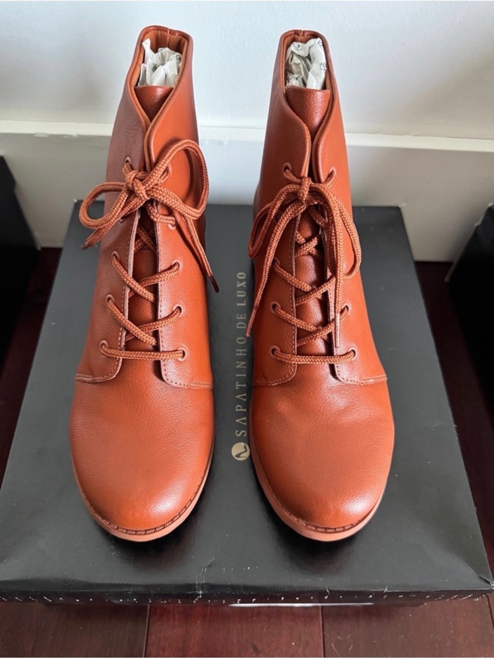 Lace-Up Ankle Booties in Cognac Tan
